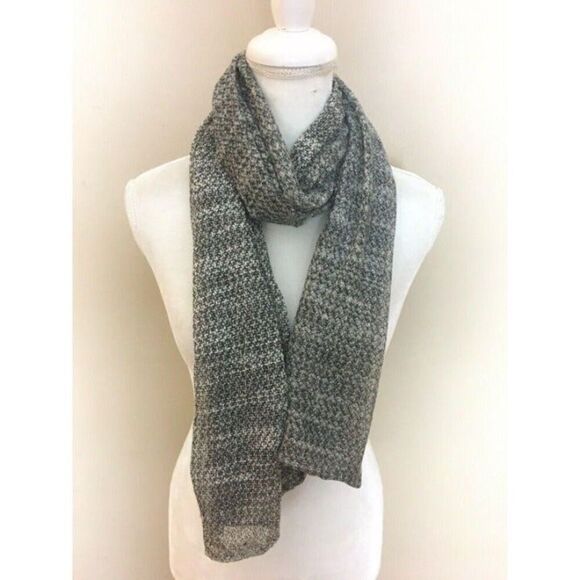 Metallic Silver Mesh Black White Sheer Long Scarf Wrap Sarong 30 X 70 - Picture 1 of 5